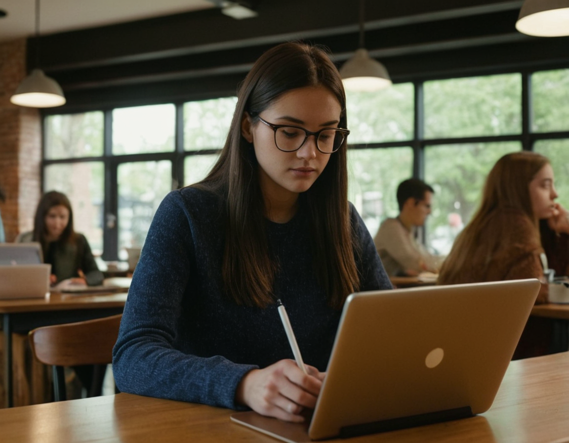 Students utilizing study automation in a coffee shop